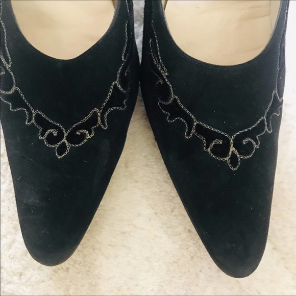 Pancaldi Suede Gold Embellished Pointed Toe Heels - Picture 2 of 5